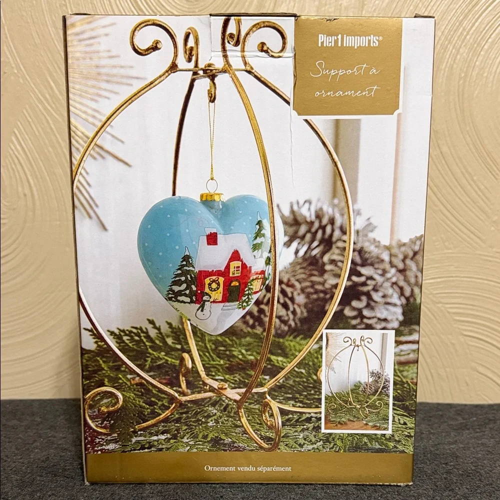 Pier 1 Blue Heart Ornament with Snowy House